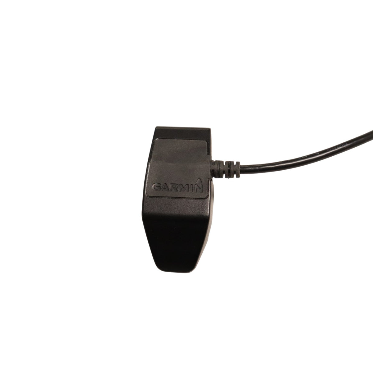 Close-up of genuine Garmin OEM charging clip showing Garmin logo and cable connection
